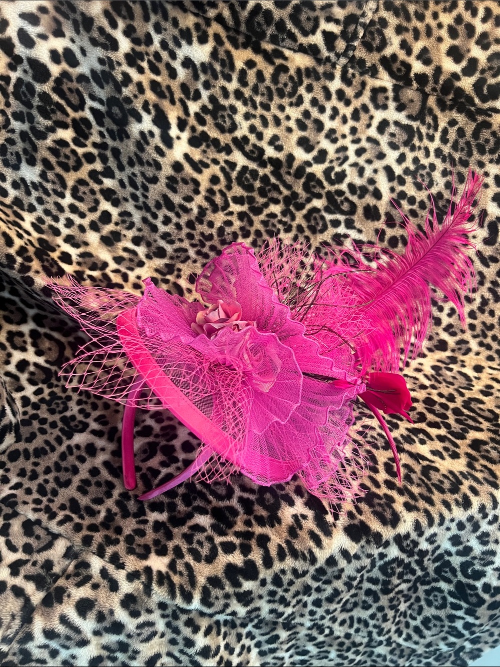 Hot Pink Feathered Fascinator Headband - Unbranded